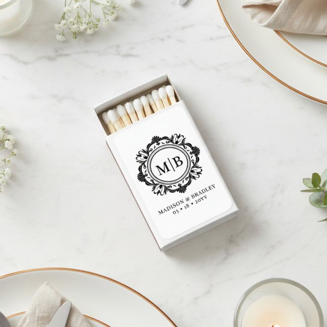 Ornate Floral Monogram Elegant Wedding Custom Matchboxes (Creator Uploaded)