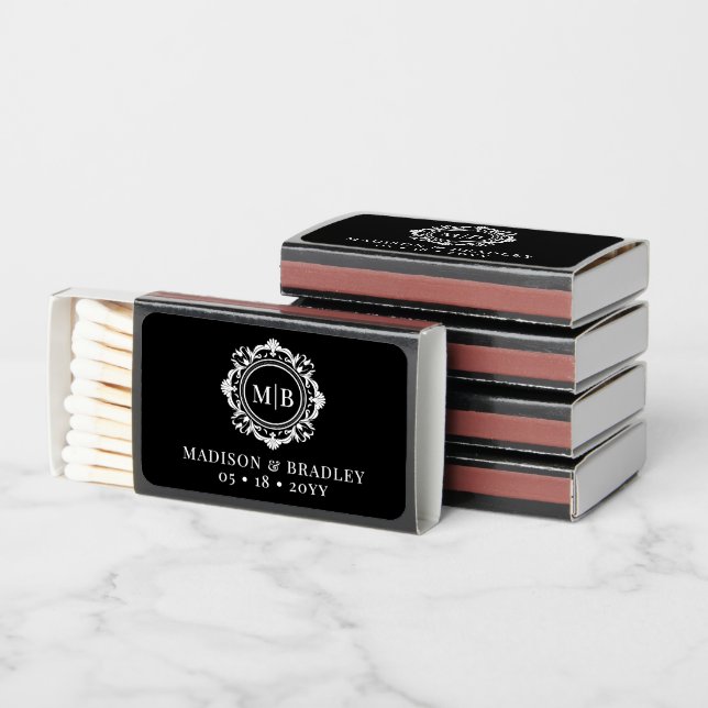 Ornate Floral Monogram Elegant Wedding Custom Matchboxes (Stacked)