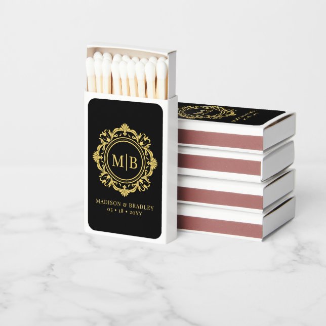 Ornate Floral Monogram Elegant Wedding Custom Matchboxes (Stacked)