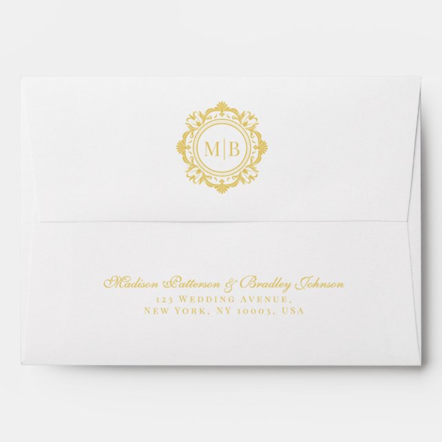 Ornate Floral Monogram Gold Wedding Envelope (Back (Top Flap))