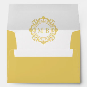 Ornate Floral Monogram Gold Wedding Envelope