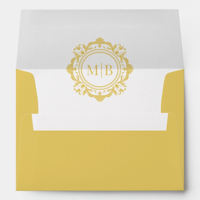 Ornate Floral Monogram Gold Wedding Envelope (Back (Bottom))
