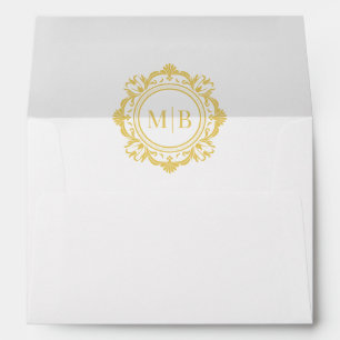 Ornate Floral Monogram Gold Wedding Envelope