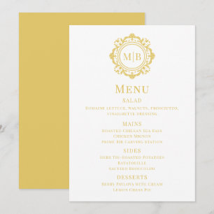 Ornate Floral Monogram Gold Wedding Menu