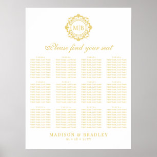 Ornate Floral Monogram Gold Wedding Seating Chart