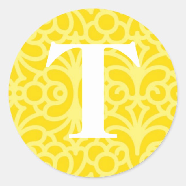 Ornate Floral Monogram - Letter T Classic Round Sticker (Front)
