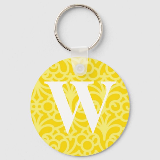 Ornate Floral Monogram - Letter W Keychain (Front)