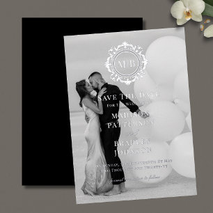Ornate Floral Monogram Photo Wedding Save The Date Foil Invitation