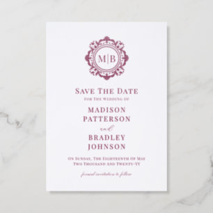 Ornate Floral Monogram Save The Date Wedding Letterpress Photo Cards