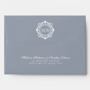 Ornate Floral Monogram Silver Wedding Envelope