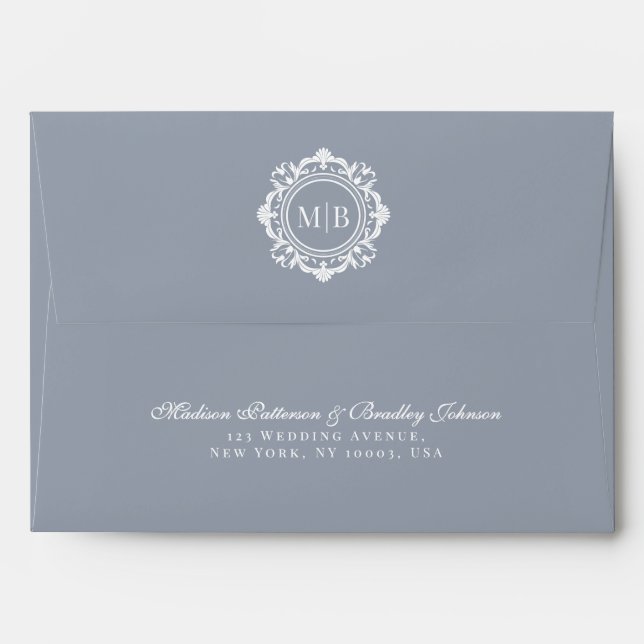 Ornate Floral Monogram Silver Wedding Envelope (Back (Top Flap))