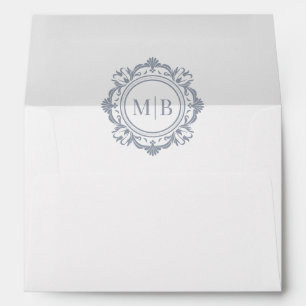 Ornate Floral Monogram Silver Wedding Envelope