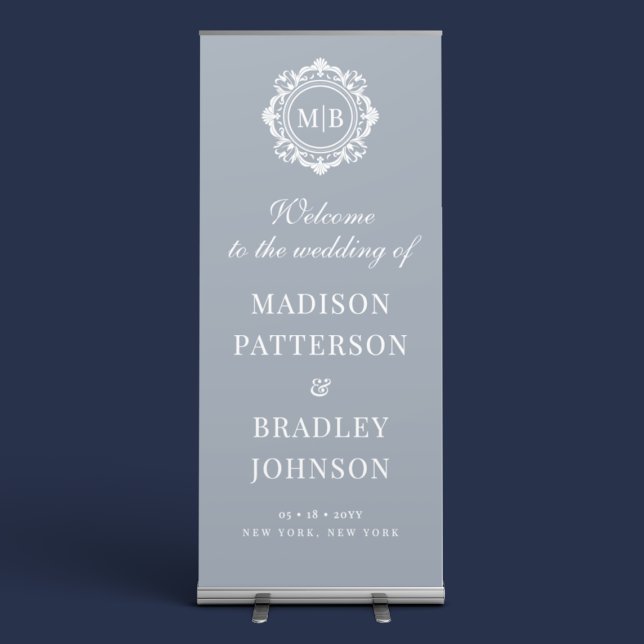 Ornate Floral Monogram Silver Wedding Welcome Sign (Creator Uploaded)