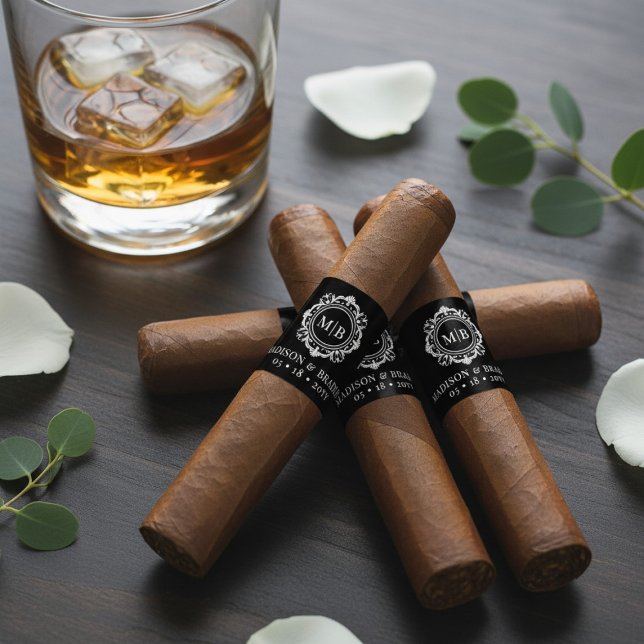 Ornate Floral Monogram Wedding Cigar Band Label (Creator Uploaded)