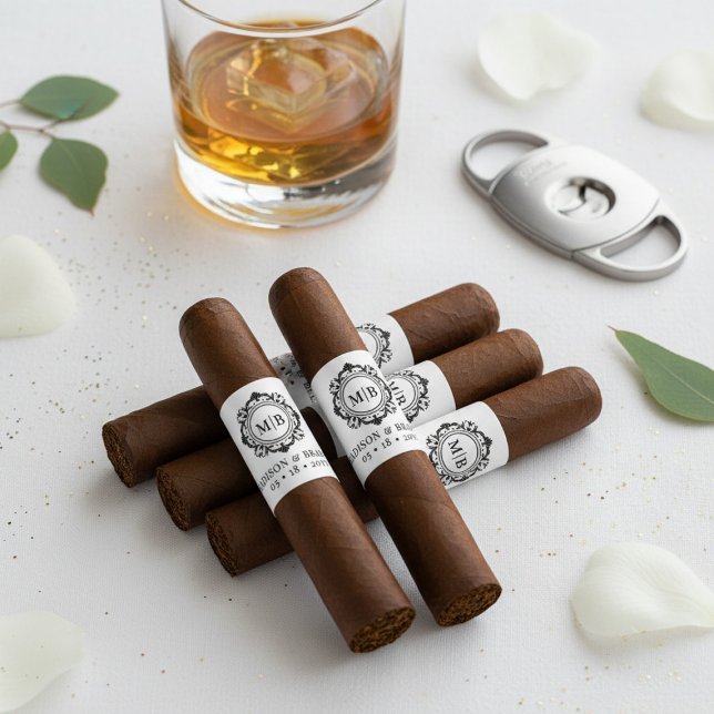 Ornate Floral Monogram Wedding Cigar Band Label (Creator Uploaded)