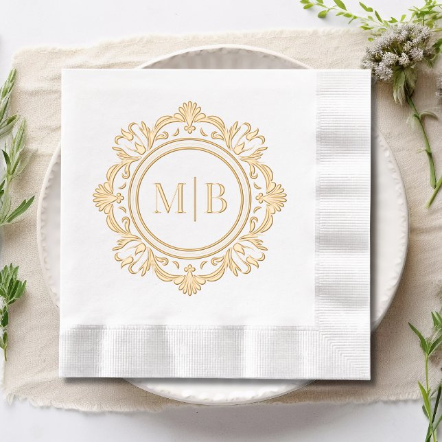 Ornate Floral Monogram Wedding Custom Foil Napkins (Creator Uploaded)