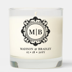 Ornate Floral Monogram Wedding Elegant Black Scented Candle
