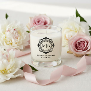 Ornate Floral Monogram Wedding Elegant Black Scented Candle