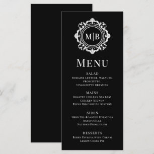 Ornate Floral Monogram Wedding Elegant Black White Menu