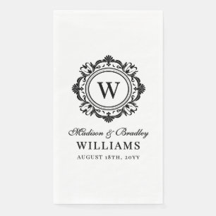 Ornate Floral Monogram Wedding Elegant Black White Paper Guest Towels