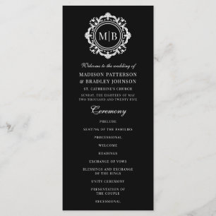 Ornate Floral Monogram Wedding Elegant Black White Program