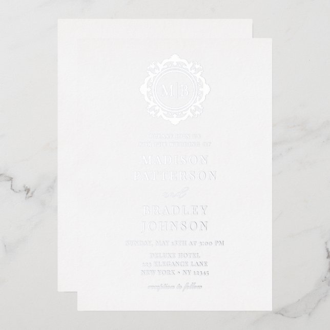 Ornate Floral Monogram Wedding Elegant Foil Invitation (Front/Back)