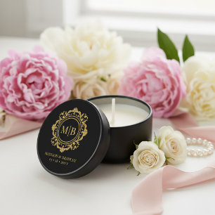 Ornate Floral Monogram Wedding Elegant Gold Mini Candle Favors