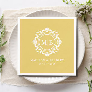 Ornate Floral Monogram Wedding Elegant Gold Napkins
