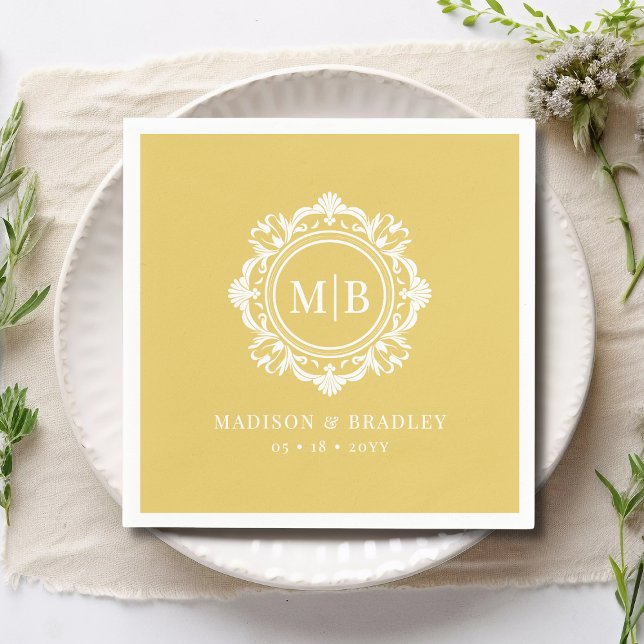 Ornate Floral Monogram Wedding Elegant Gold  Napkins (Creator Uploaded)