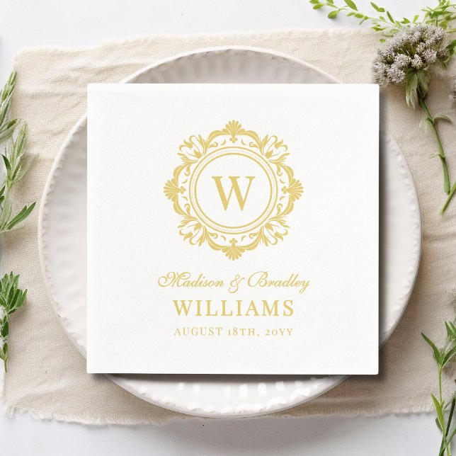 Ornate Floral Monogram Wedding Elegant Gold  Napkins (Creator Uploaded)