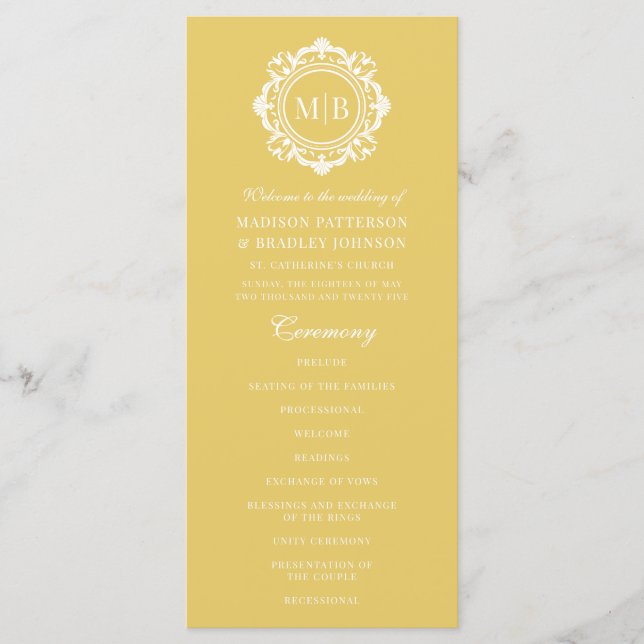 Ornate Floral Monogram Wedding Elegant Gold Program (Front)