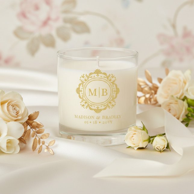 Ornate Floral Monogram Wedding Elegant Gold  Scented Candle (Creator Uploaded)