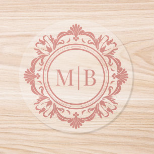 Ornate Floral Monogram Wedding Elegant Rose Gold Classic Round Sticker