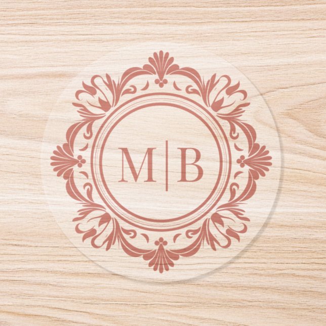 Ornate Floral Monogram Wedding Elegant Rose Gold Classic Round Sticker (Single)