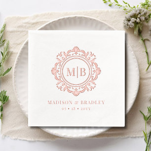 Ornate Floral Monogram Wedding Elegant Rose Gold Foil Napkins