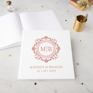 Ornate Floral Monogram Wedding Elegant Rose Gold Guest Book