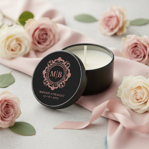 Ornate Floral Monogram Wedding Elegant Rose Gold Mini Candle Favors