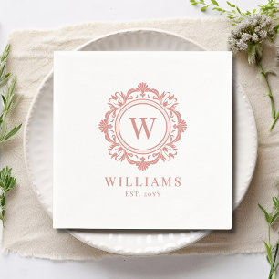 Ornate Floral Monogram Wedding Elegant Rose Gold Napkins