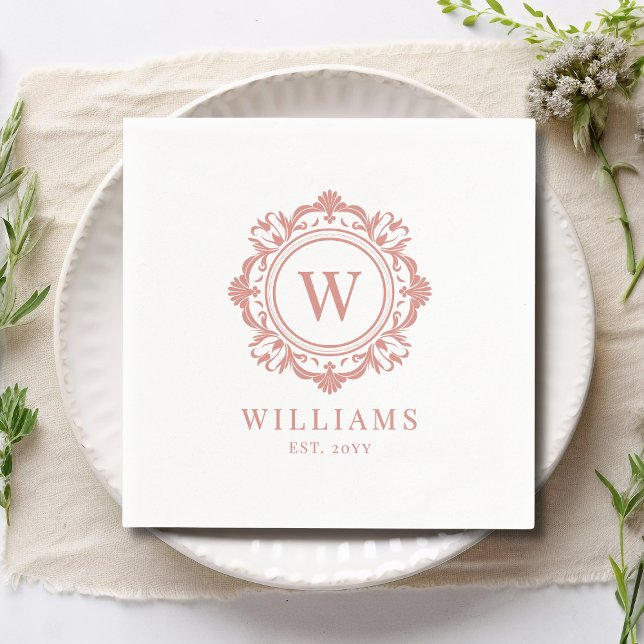 Ornate Floral Monogram Wedding Elegant Rose Gold Napkins (Creator Uploaded)
