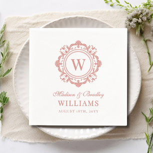 Ornate Floral Monogram Wedding Elegant Rose Gold Napkins