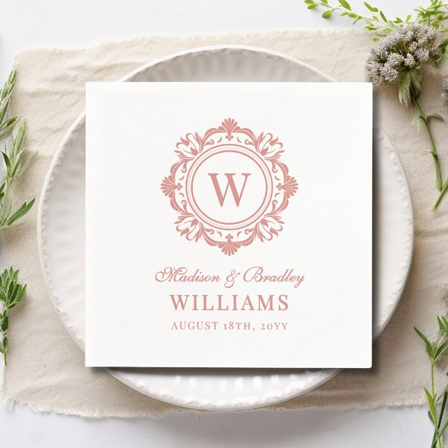 Ornate Floral Monogram Wedding Elegant Rose Gold Napkins (Creator Uploaded)