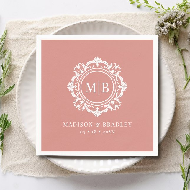 Ornate Floral Monogram Wedding Elegant Rose Gold Napkins (Creator Uploaded)