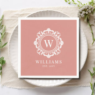 Ornate Floral Monogram Wedding Elegant Rose Gold Napkins
