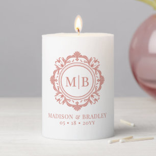 Ornate Floral Monogram Wedding Elegant Rose Gold Pillar Candle