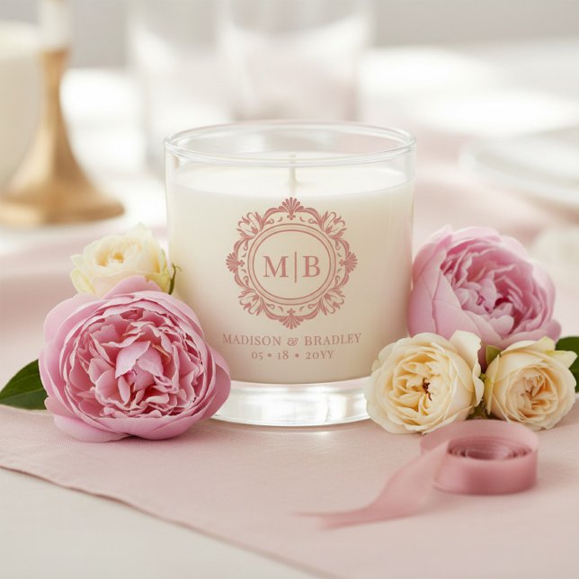 Ornate Floral Monogram Wedding Elegant Rose Gold Scented Candle (Creator Uploaded)
