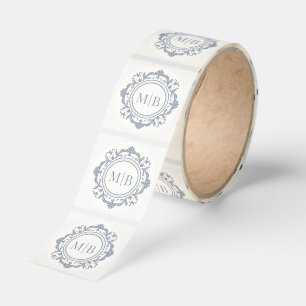 Ornate Floral Monogram Wedding Elegant Silver Classic Round Sticker