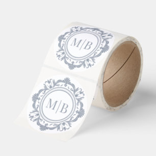 Ornate Floral Monogram Wedding Elegant Silver Classic Round Sticker