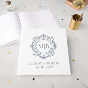Ornate Floral Monogram Wedding Elegant Silver Guest Book