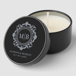 Ornate Floral Monogram Wedding Elegant Silver Mini Candle Favors