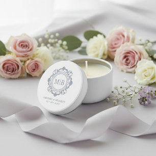 Ornate Floral Monogram Wedding Elegant Silver Mini Candle Favors